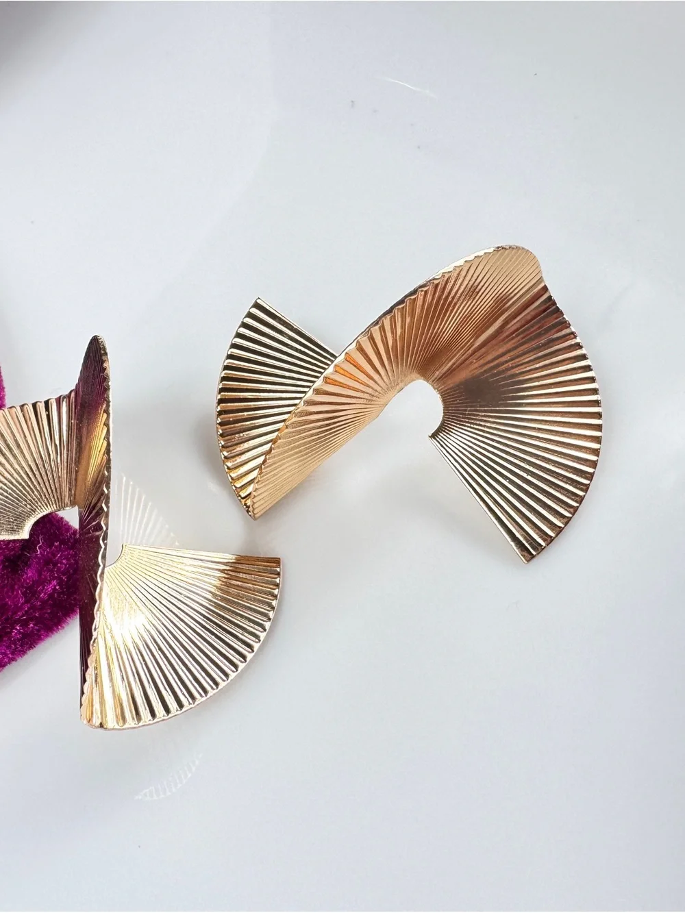Gold Sculptural Fan Drop Earrings - Elegant Women's Accessories